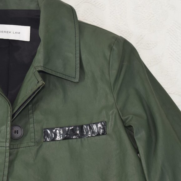 Derek Lam 10 Crosby Utility Jacket Designer Trench Coat Buttons Army Green 0 - Picture 5 of 16